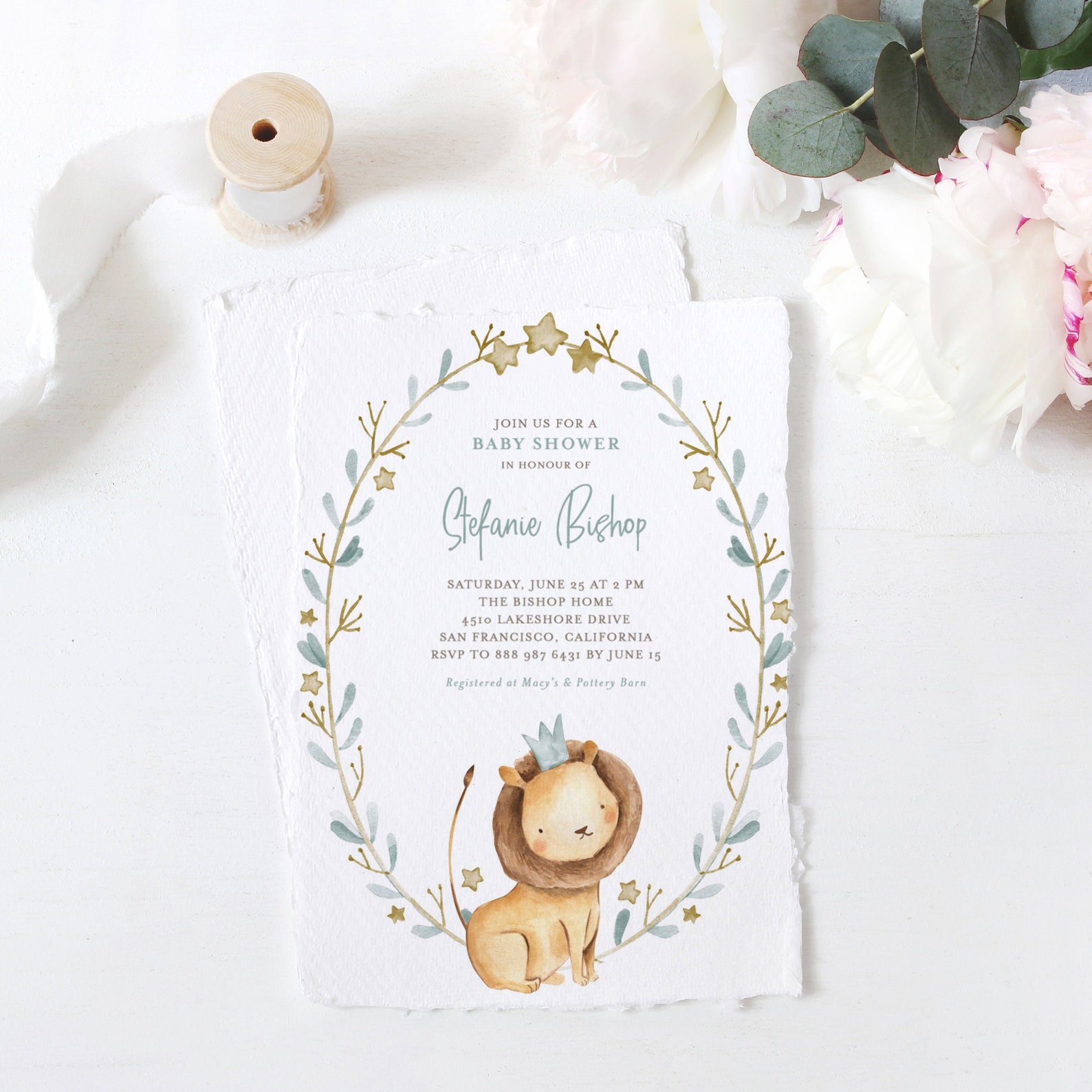 Printable Lion Baby Shower Invitation Template Watercolor | Etsy