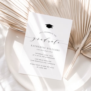 Printable Minimalist Graduation Party Invitation Template - DIY Minimalist Script Graduation Evite - Editable Modern Graduation Invitation