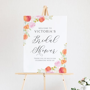 Printable Peaches and Cream Bridal Shower Welcome Sign Template - 18x24 Watercolor Peach Bridal Brunch Welcome Poster - Editable Sign PC19