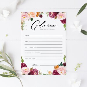 Boho Blumen Rat für das Brautpaar Karte - Druckbare Herbstblumen Rose Gold Ratschläge für Braut & Bräutigam Hochzeitskarte - Sofort Download #142