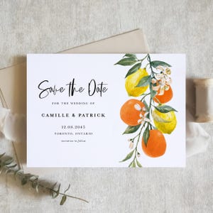 Modèle imprimable « Save the Date » aux agrumes - faire-part de mariage botanique bricolage citrons et oranges - carte modifiable « save the date » BC85