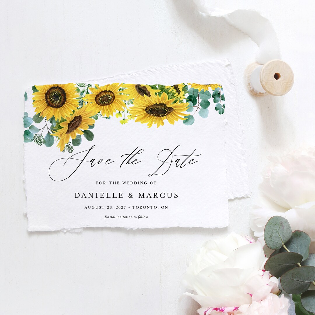 DIY Rustic Sunflowers Save the Date Template Printable Watercolor ...