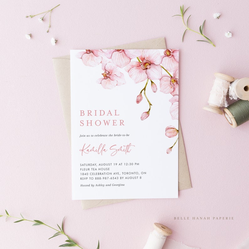 Printable Pink Orchids Bridal Shower Invitation Template DIY Etsy