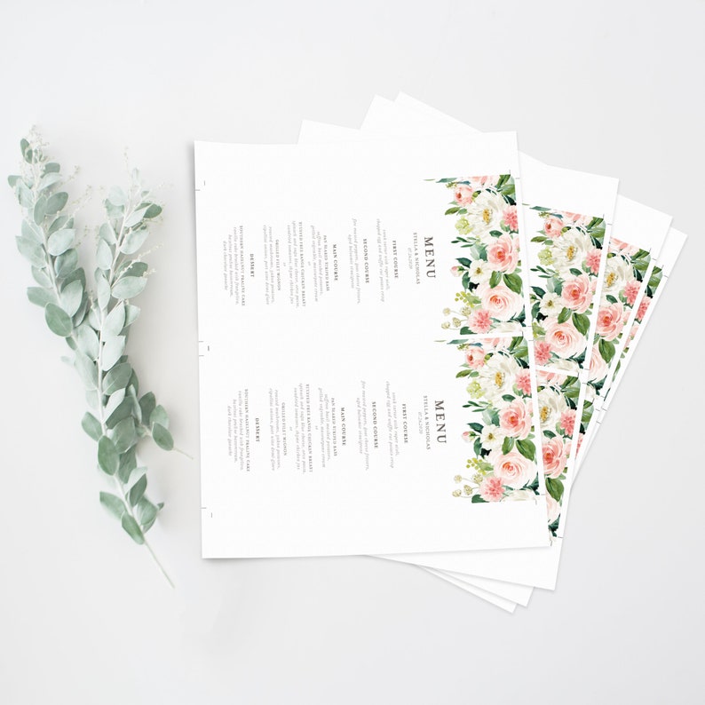 Printable Menu Card Template 4x8 Editable Menu Romantic - Etsy