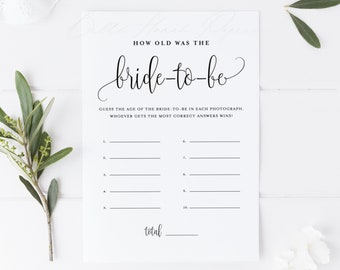 Printable How Old Was The Bride-to-be Game - Sophie Script Bride Photo Game - Bridal Shower Game, Wedding Shower Game - Instant Download