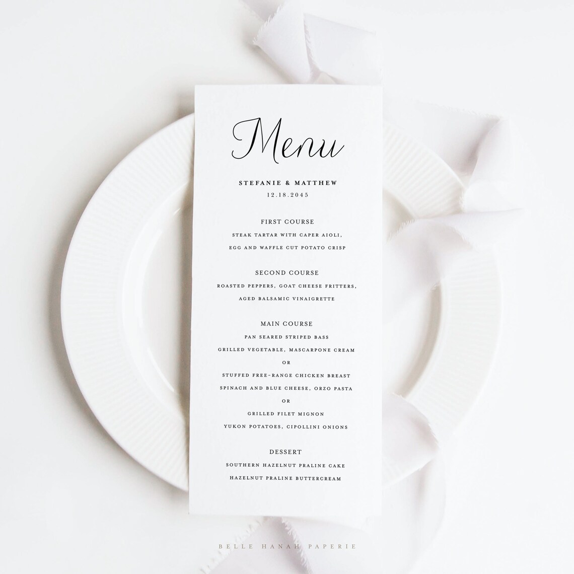 Printable Script Menu Card Template - 4x9 Elegant Carolyne Script ...