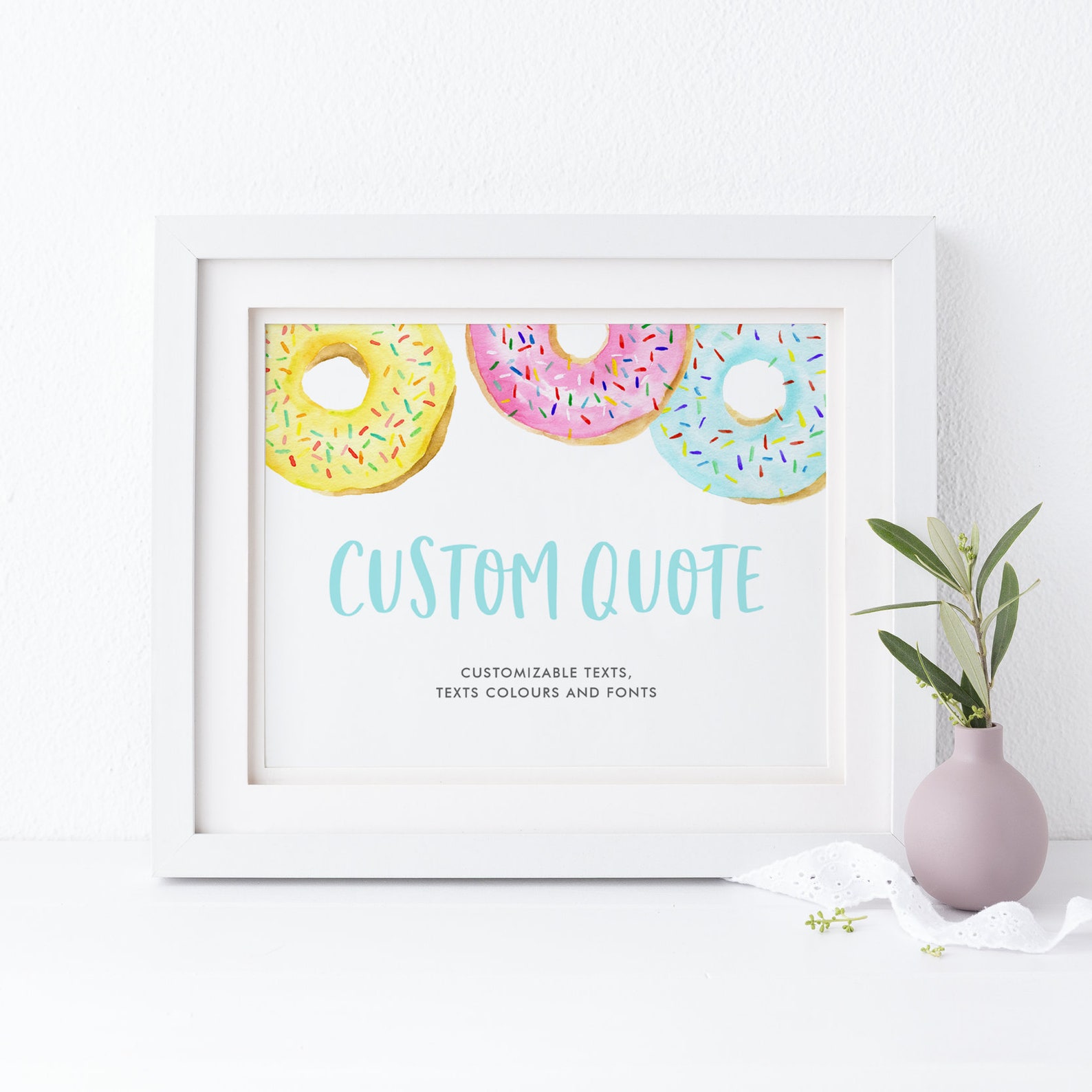 Printable 8x10 Donuts Custom Quote Print Template Watercolor | Etsy