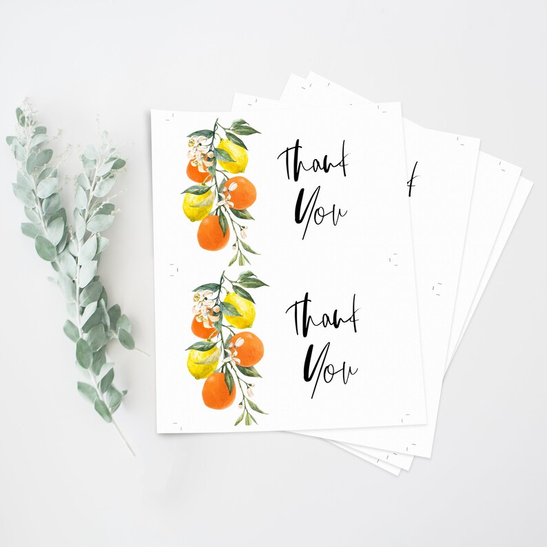 Printable Lemon Thank You Card Botanical Lemons and Oranges Etsy