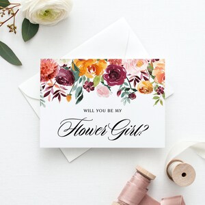 Cartão floral de outono para impressão, você será meu florista - cartão de proposta de florista em aquarela flores de outono - download instantâneo AB41