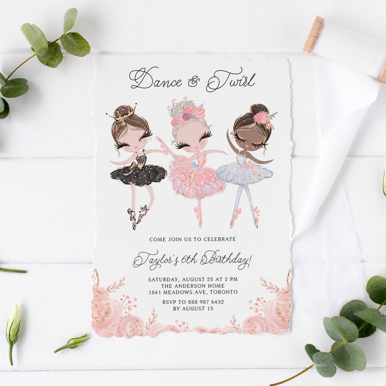 Editable Ballerina Tutu Party Invitation Template Printable Etsy