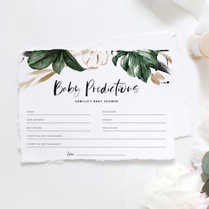 Modello stampabile per carta di previsioni per bambini tropicali - Acquerello fai-da-te Foglie tropicali Gioco estivo baby shower - Scheda pronostici modificabile TF40