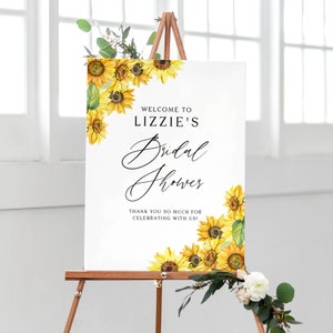 Sunflowers Bridal Shower Welcome Sign Template - Printable Rustic Watercolor Sunflower Sign - DIY Bridal Shower Floral Poster Editable WS95