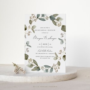 Modello di invito cena di prova Boho stampabile - Acquerello seminato Eucalyptus Wreath Wedding Shower Evite - Invito modificabile SE05