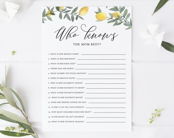 Boho Lemon Who Knows the Bride Best Bridal Shower Game - How Well Do You Know the Bride -Printable Lemon Summer Bachelorette Party Game BLW1