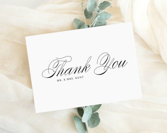 Printable Wedding Thank You Card Template - Editable Katie Script - 5x7 Elegant Script Thank You Card - Instant Download