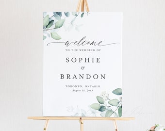 Druckbare Boho Grün Hochzeit Willkommensschild Vorlage - DIY Aquarell Eukalyptus Hochzeit Willkommensschild - Bearbeitbares Hochzeitsplakat - AE25