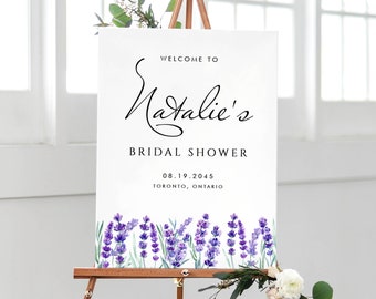 Printable Lavender Bridal Shower Welcome Sign Template - Watercolor Lavender Flowers Bridal Shower Poster - DIY Editable Templett LF41