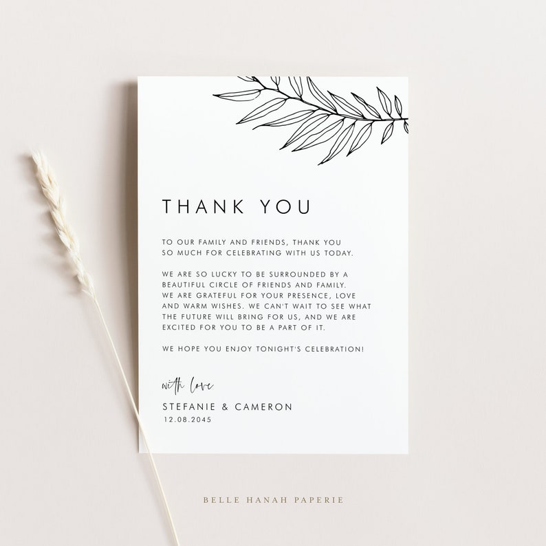 Printable Minimalist Wedding Thank You Card Template - DIY Simple ...