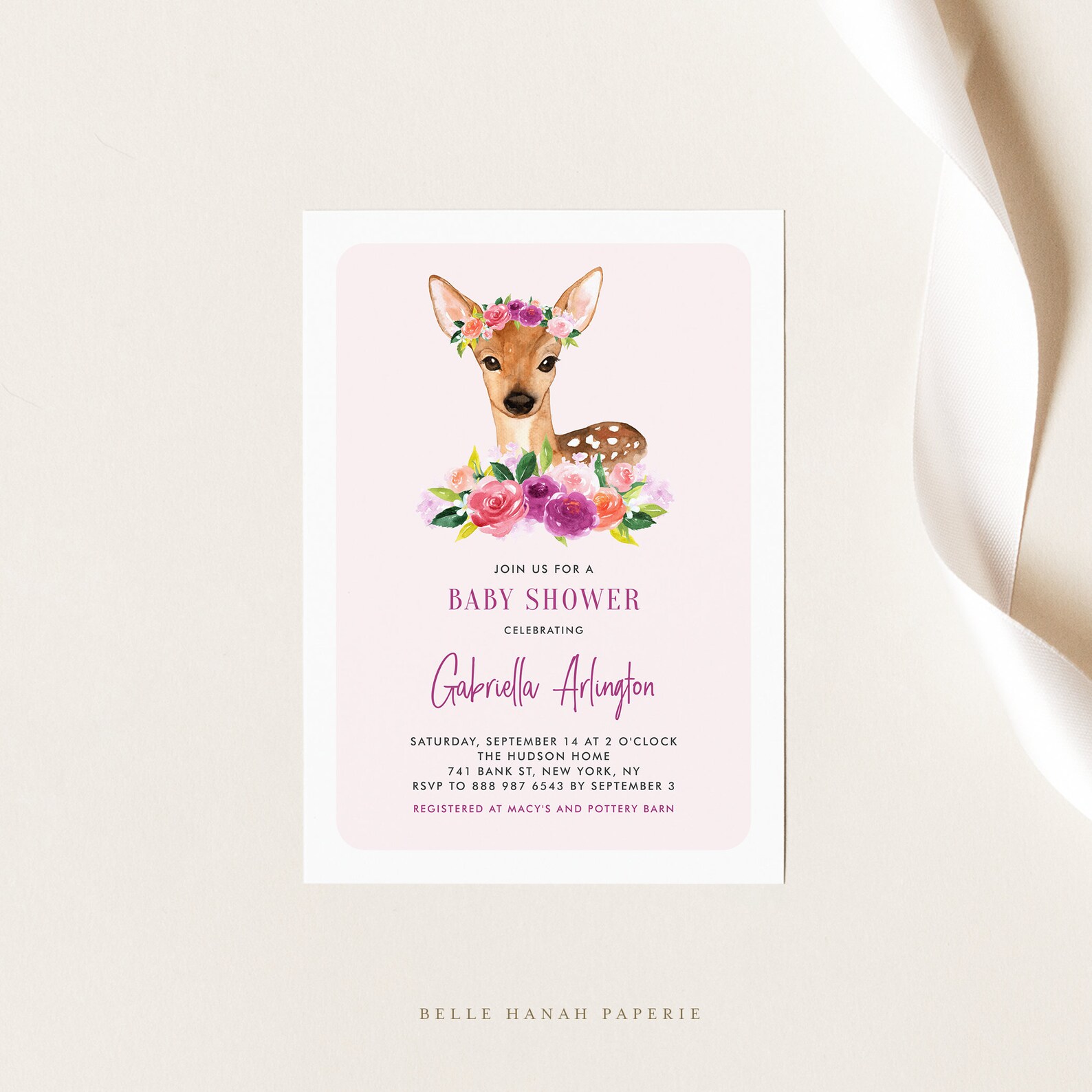 Printable Deer Baby Shower Invitation Template Editable - Etsy