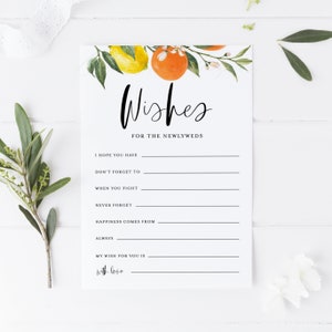 Citrus Botanical Wishes for the Newlyweds Card - Printable Lemons & Oranges Wedding Wishes for the Bride and Groom - Instant Download BC85