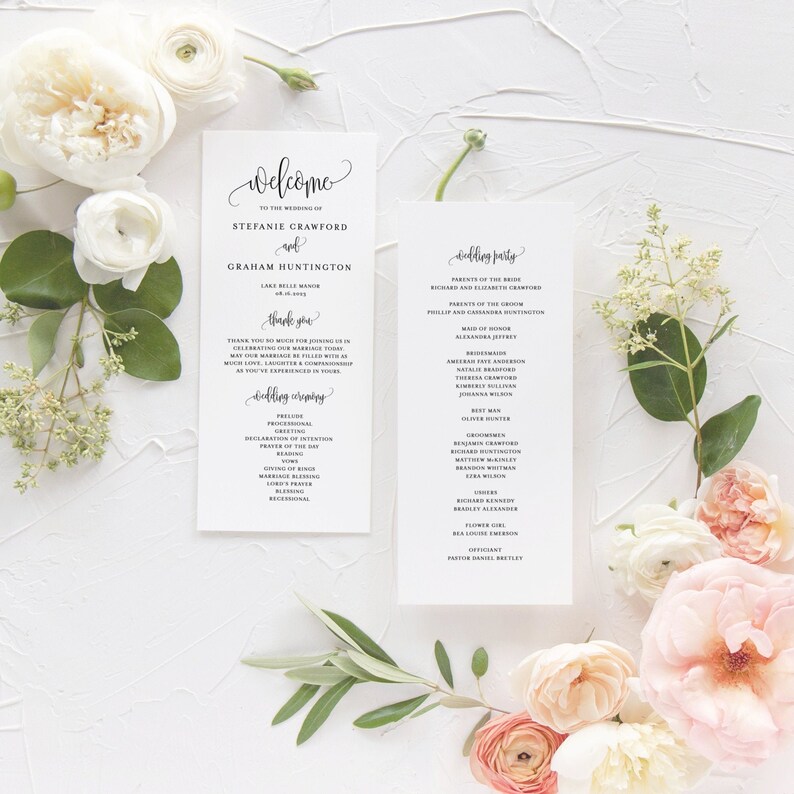 DIY Script Wedding Programs Template Printable Elegant | Etsy