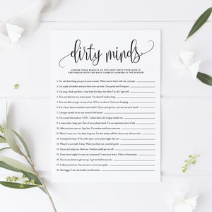Script Dirty Minds Game Card - Dirty Riddles Bachelorette Party Game - Printable Sophie Script Hen Party Bridal Shower Game Instant Download