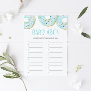 Blue Donuts Baby ABC Game - Printable Watercolor Blue Donuts Baby Shower Game - Boy Baby Sprinkle Alphabet Game Card - Instant Download BD32