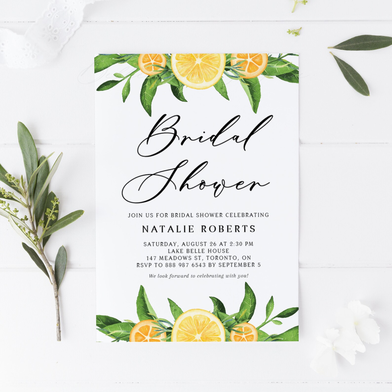 Printable Lemon Bridal Shower Invitation Template Watercolor Etsy