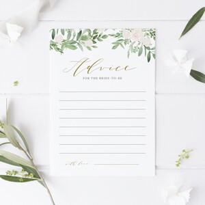 Greenery Advice for the Bride Card - Printable Watercolor Greenery with White Flowers Bridal Shower Advice Card - Instant Download GWF23