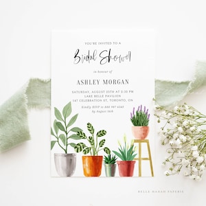 Printable Potted Plants Bridal Shower Invitation Template - DIY Watercolor Indoor Plants Couples Shower Evite - Editable Invite IP78