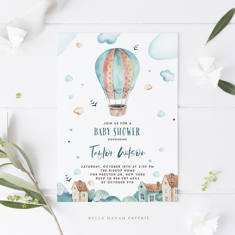 Printable Hot Air Balloon Baby Shower Invitation Template Etsy