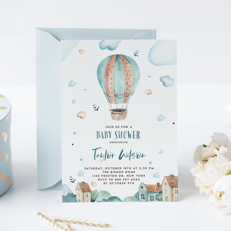 Printable Hot Air Balloon Baby Shower Invitation Template Etsy