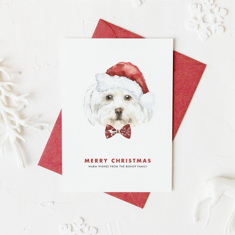 DIY White Maltese Dog Christmas Flat Card Template Printable Etsy