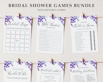 Afdrukbare lavendel bruids douche spelletjes bundel - 6 spelletjes bundel - bruiloft douche spelletjes - vrijgezellenfeest games - directe download LF41