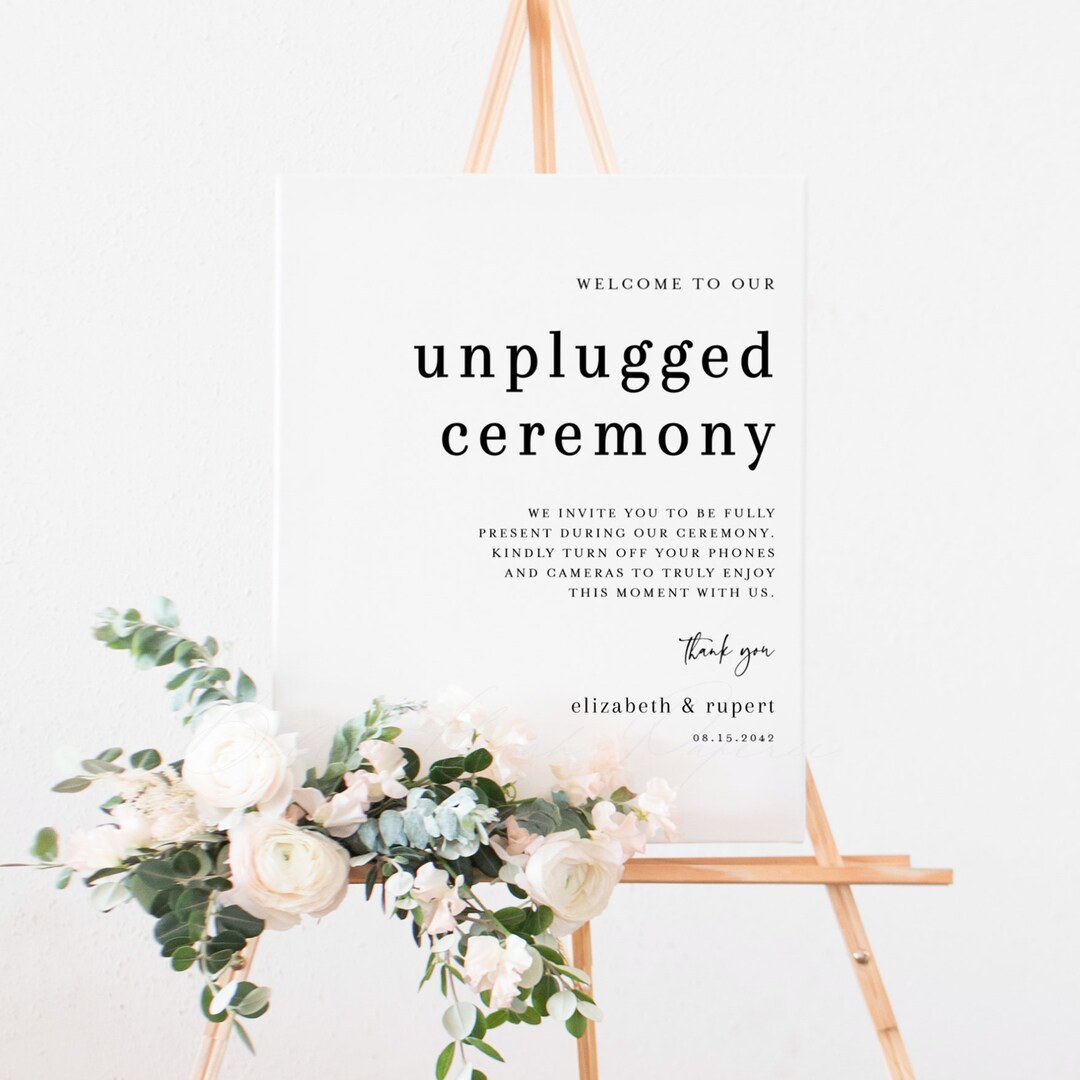 Printable Minimalist Unplugged Wedding Sign Template - DIY Simple Serif ...