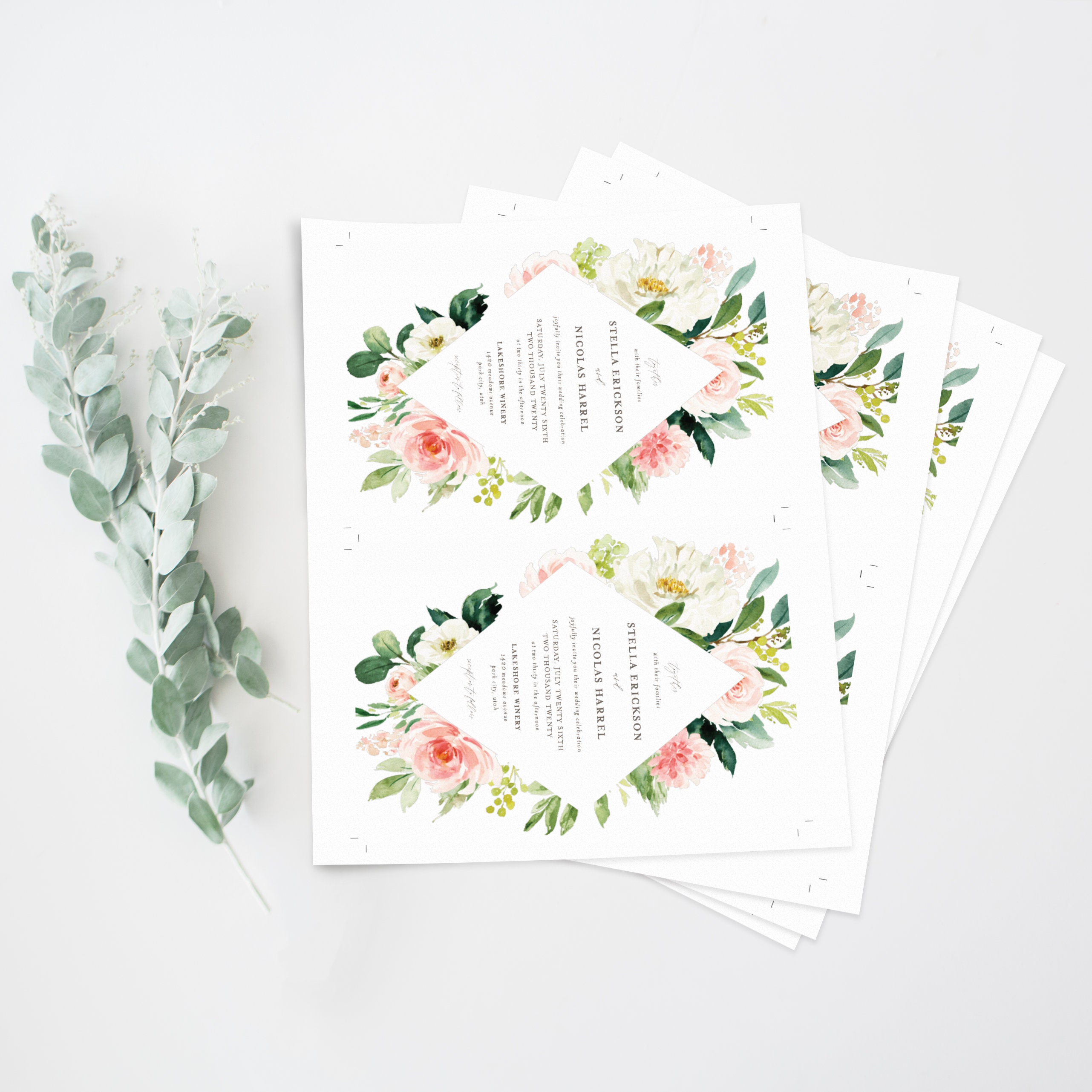 Wedding Invitations Diy Spring Printable Spring Wedding Invitation Template - DIY Watercolor Pink and ...