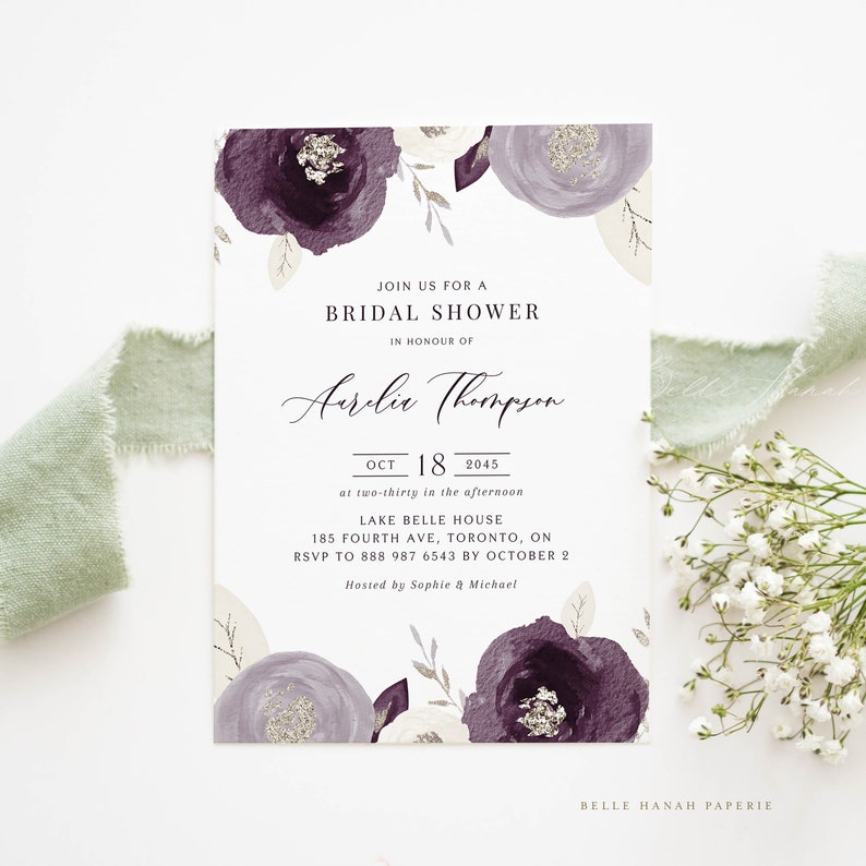 Printable Purple Bridal Shower Invitation Template Purple | Etsy