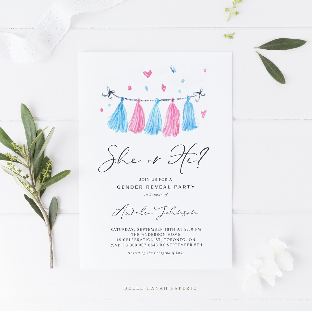 Printable Gender Reveal Invitation Template - Watercolor Pink &amp; Blue ...