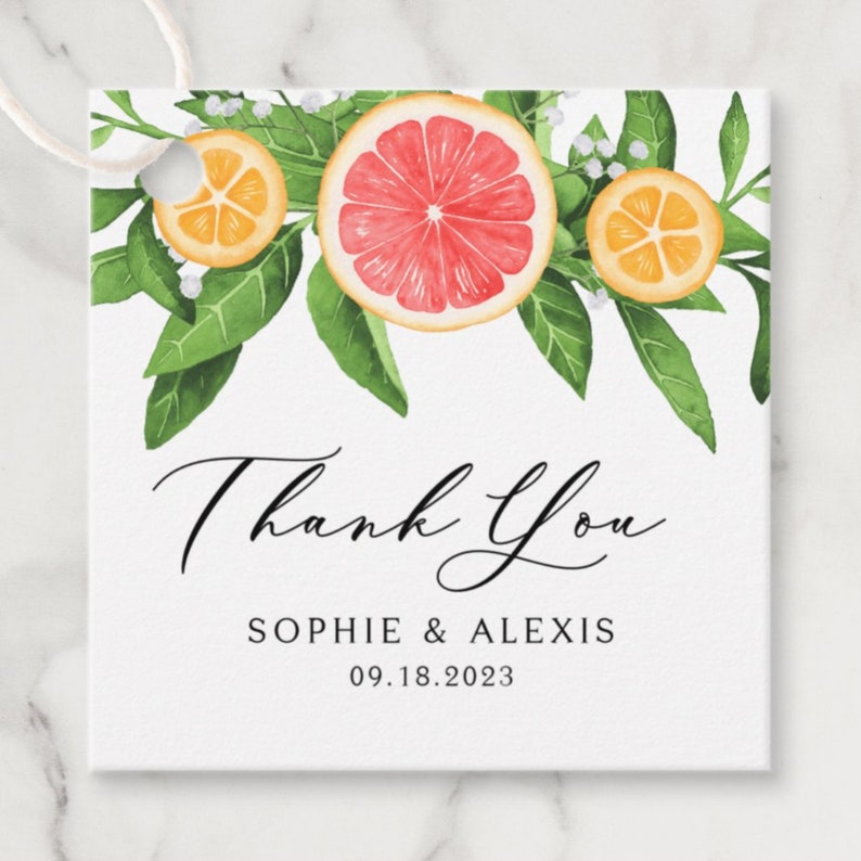 Grapefruits and Oranges Thank You Gift Square and Circle Tag Template Printable Watercolor Citrus Summer Shower Wedding Favor Tag 013 image 3