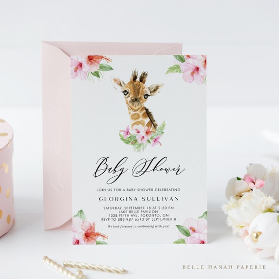 Printable Giraffe Baby Shower Template Watercolour Giraffe | Etsy