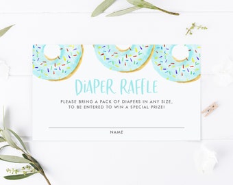 Blue Donuts Diaper Raffle Card - Printable Watercolor Blue Donuts Diaper Raffle Baby Shower Sprinkle Game - Instant Download BD32