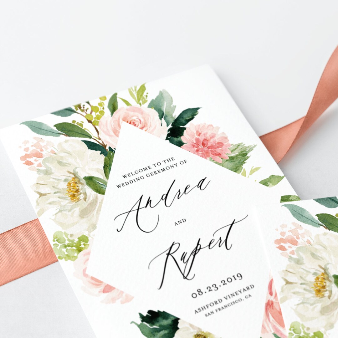 INSTANT DOWNLOAD Floral Wedding Programs Booklet Template - Etsy