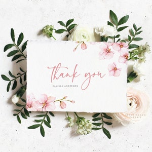 Printable Orchids Thank You Card Template - 5"x7" DIY Watercolor Pink ...