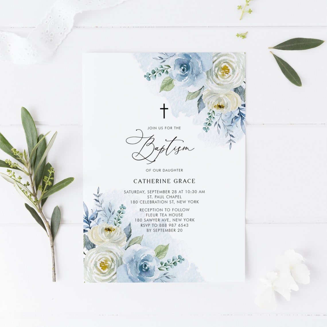 INSTANT DOWNLOAD Printable Baptism Invitation Watercolor | Etsy