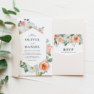 Wydrukuj Elegancki botaniczny zestaw zaproszeń ślubnych Szablon - DIY Akwarela Ogród Róże Kwiatowe Zaproszenie & RSVP Ślubny Zestaw - Edytowalny #412