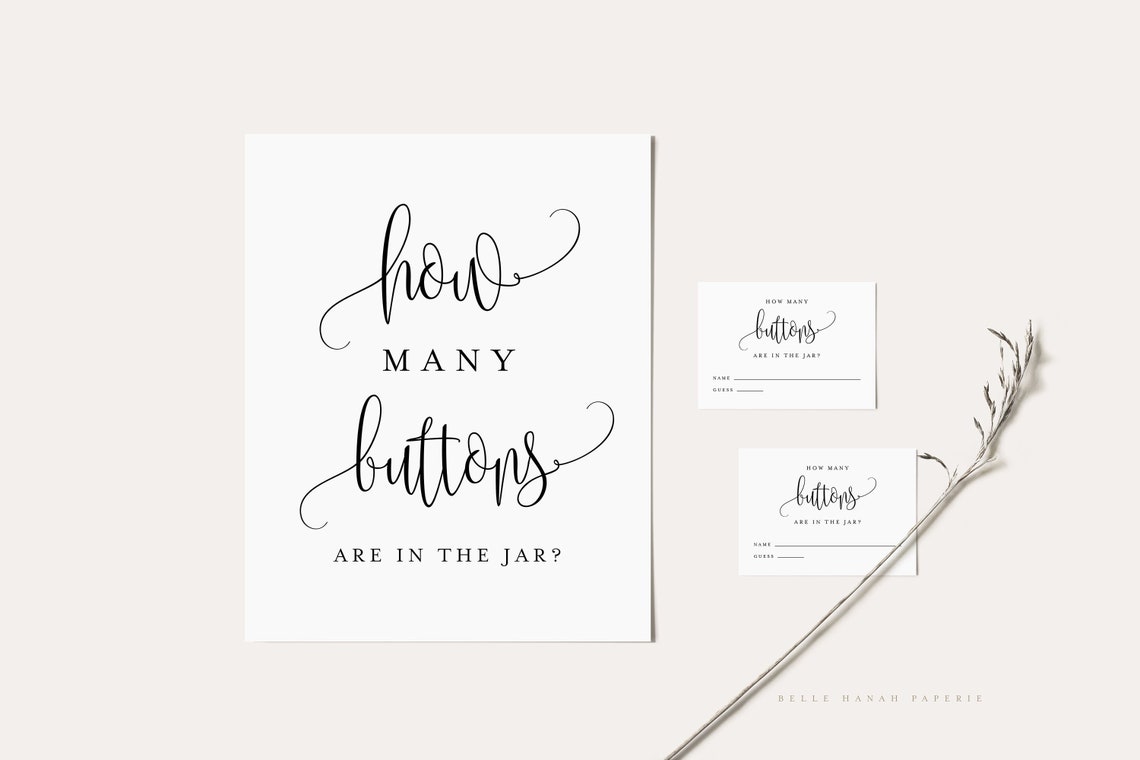 Printable How Many Buttons Are in the Jar Card and Sign Bundle Etsy