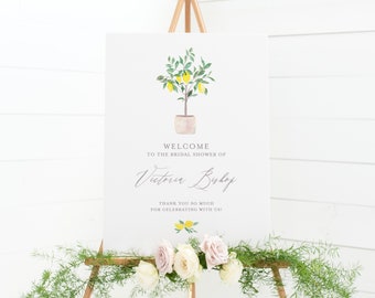 Printable Lemon Tree Baby Shower Welcome Sign Template - 18x24 Watercolor Lemon Summer Baby Brunch Poster - Editable Baby Shower Sign LT90