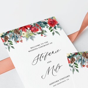SOFORTIGER DOWNLOAD - Hochzeitsprogramme Broschüre Vorlage - Aquarell Festliche Weihnachtsblumen Programmheft - Druckbare A4 Order of Ceremony