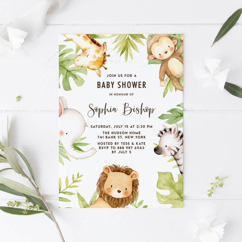 Printable Safari Baby Shower Invitation Template Cute | Etsy
