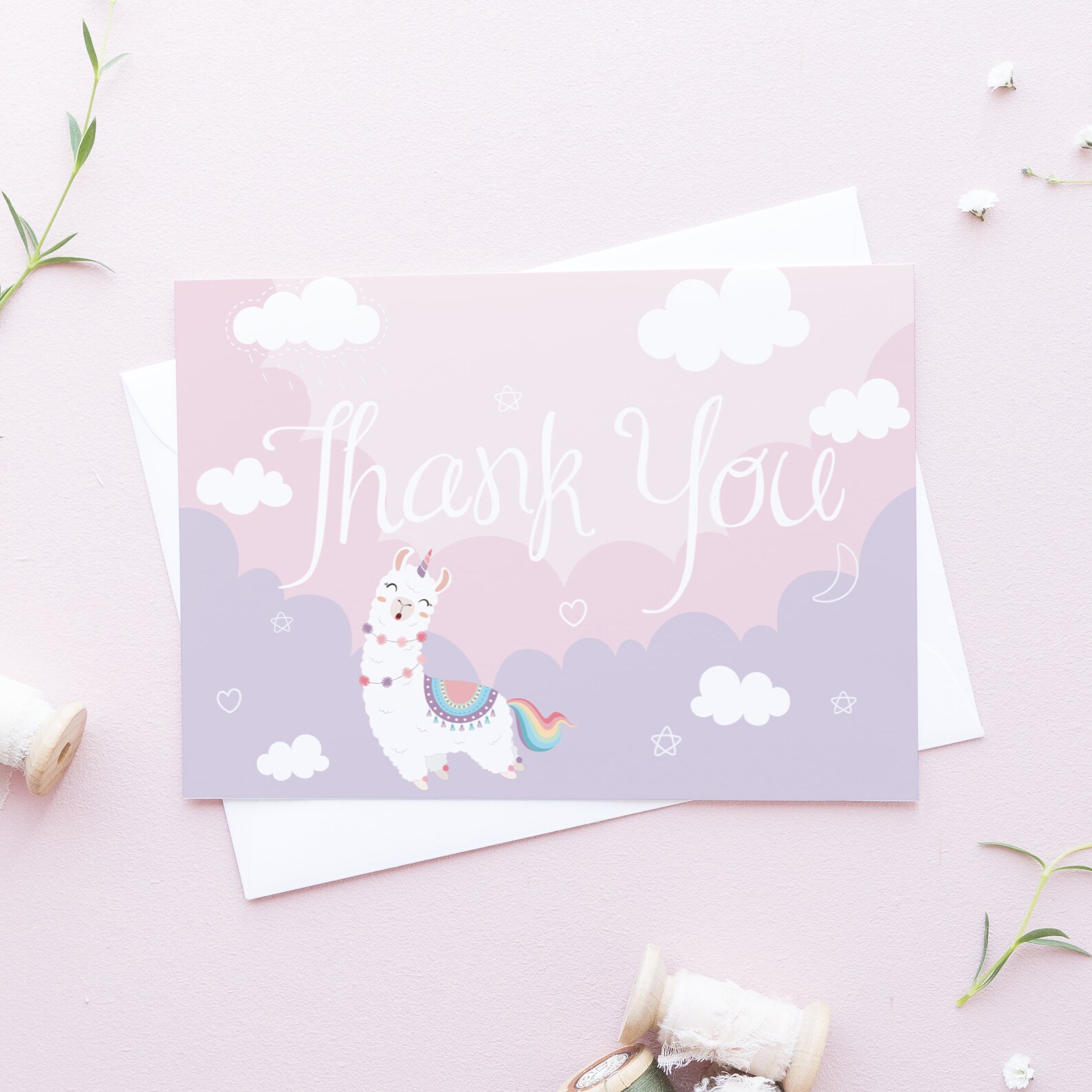 Llamacorn Thank You Card Printable Cute Pastel Rainbow Llama - Etsy